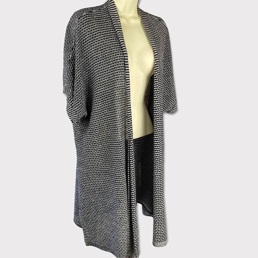 Eileen Fisher Womens Black and White Short Sleeve Kimono Cardigan